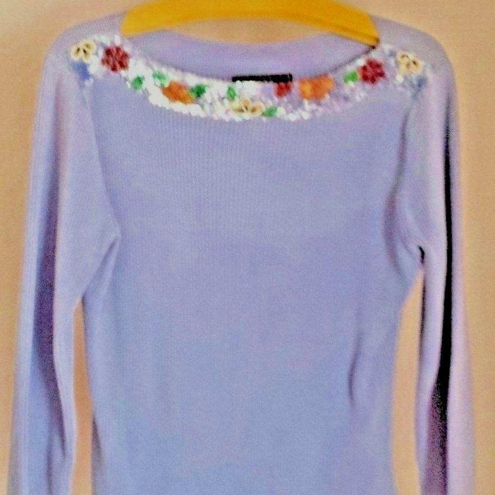 Vtg Christine Phillipe Jeweled Neck Ribbed Sweater